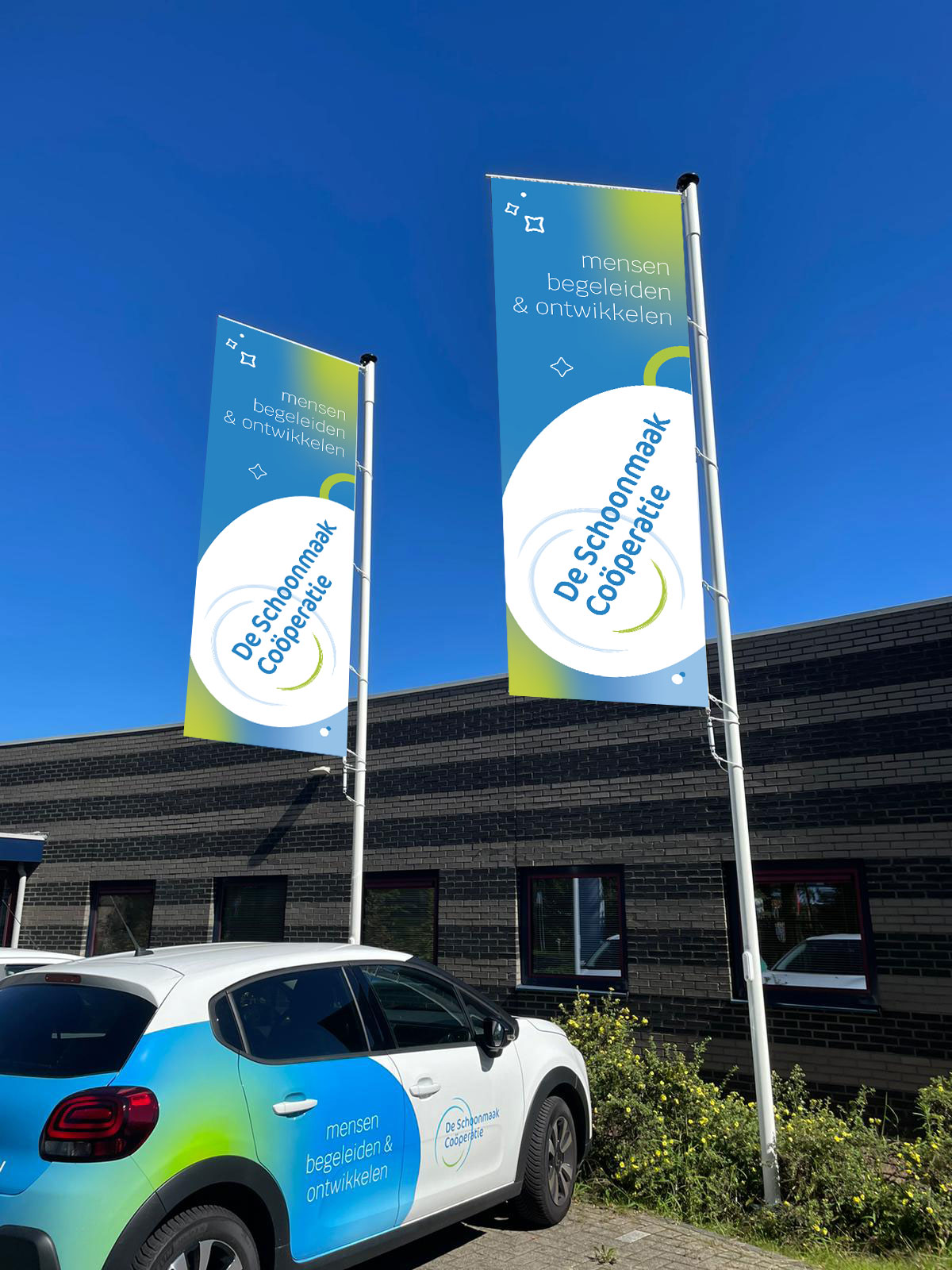 De schoonmaak cooperatie vlaggen